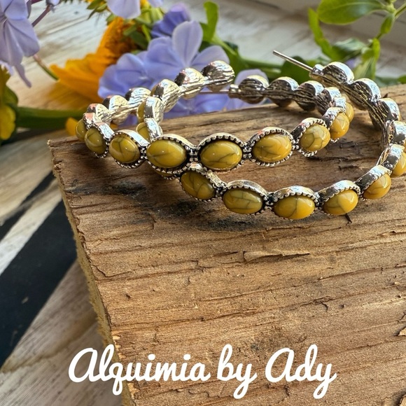 Alquimia Yellow and Silver Hoop Earrings - Picture 1 of 2
